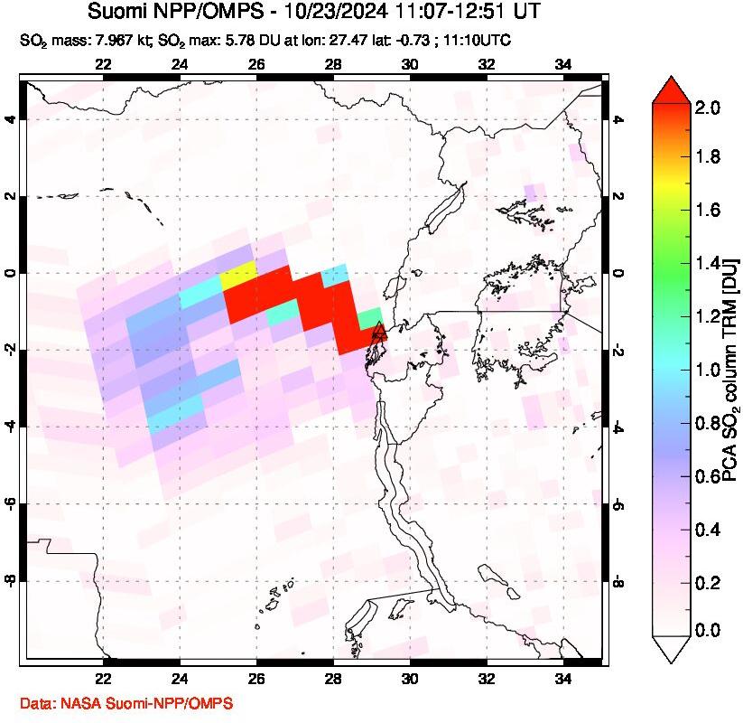 A sulfur dioxide image over Nyiragongo, DR Congo on Oct 23, 2024.