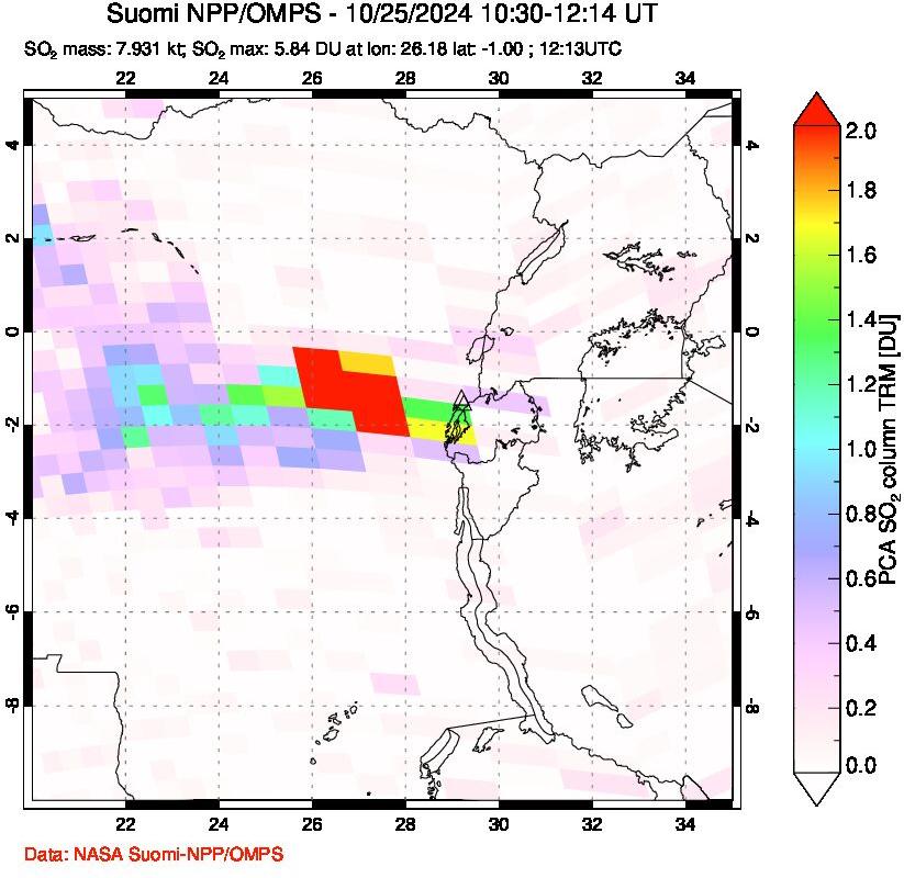 A sulfur dioxide image over Nyiragongo, DR Congo on Oct 25, 2024.