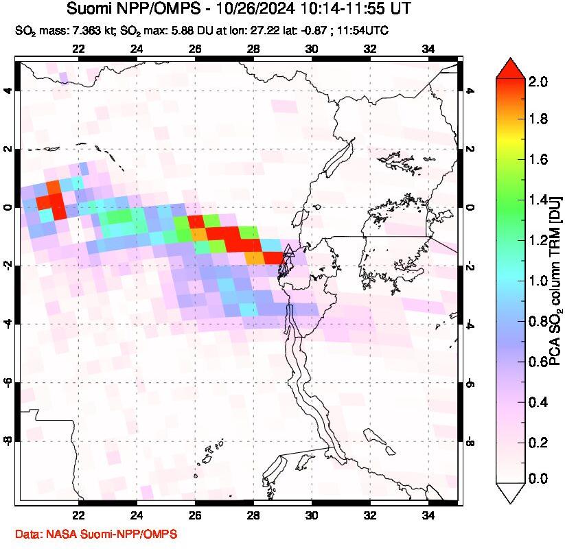 A sulfur dioxide image over Nyiragongo, DR Congo on Oct 26, 2024.