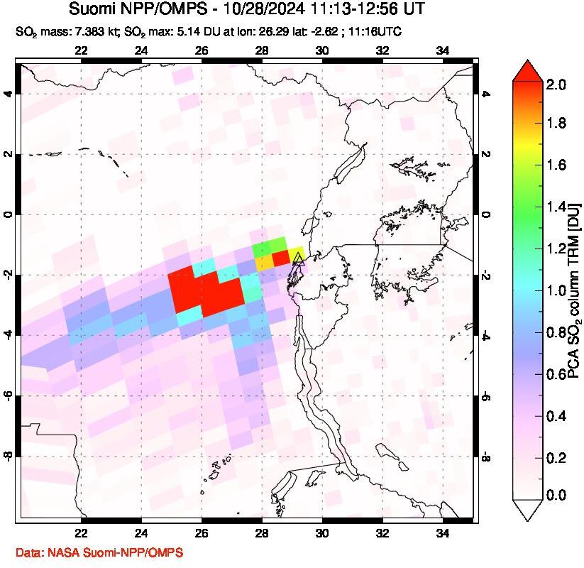 A sulfur dioxide image over Nyiragongo, DR Congo on Oct 28, 2024.