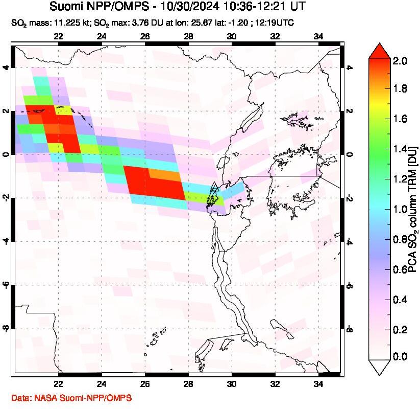 A sulfur dioxide image over Nyiragongo, DR Congo on Oct 30, 2024.