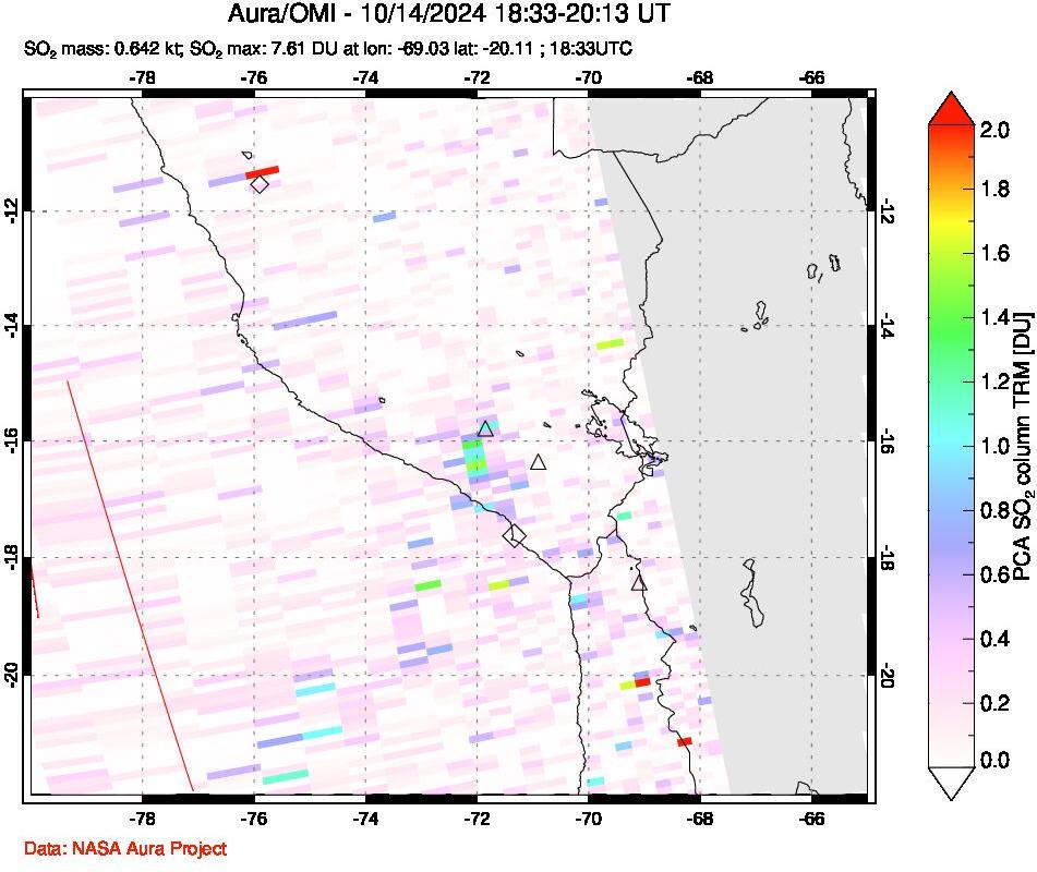 A sulfur dioxide image over Peru on Oct 14, 2024.