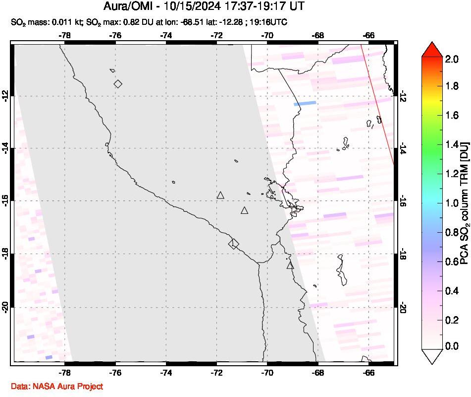 A sulfur dioxide image over Peru on Oct 15, 2024.