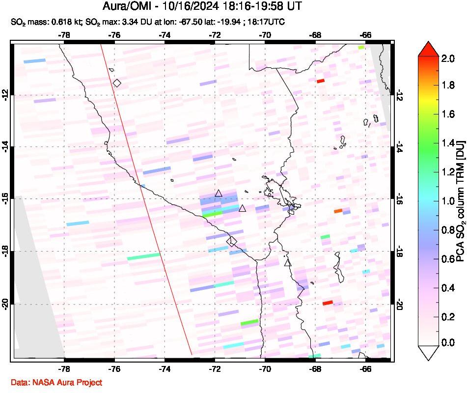 A sulfur dioxide image over Peru on Oct 16, 2024.