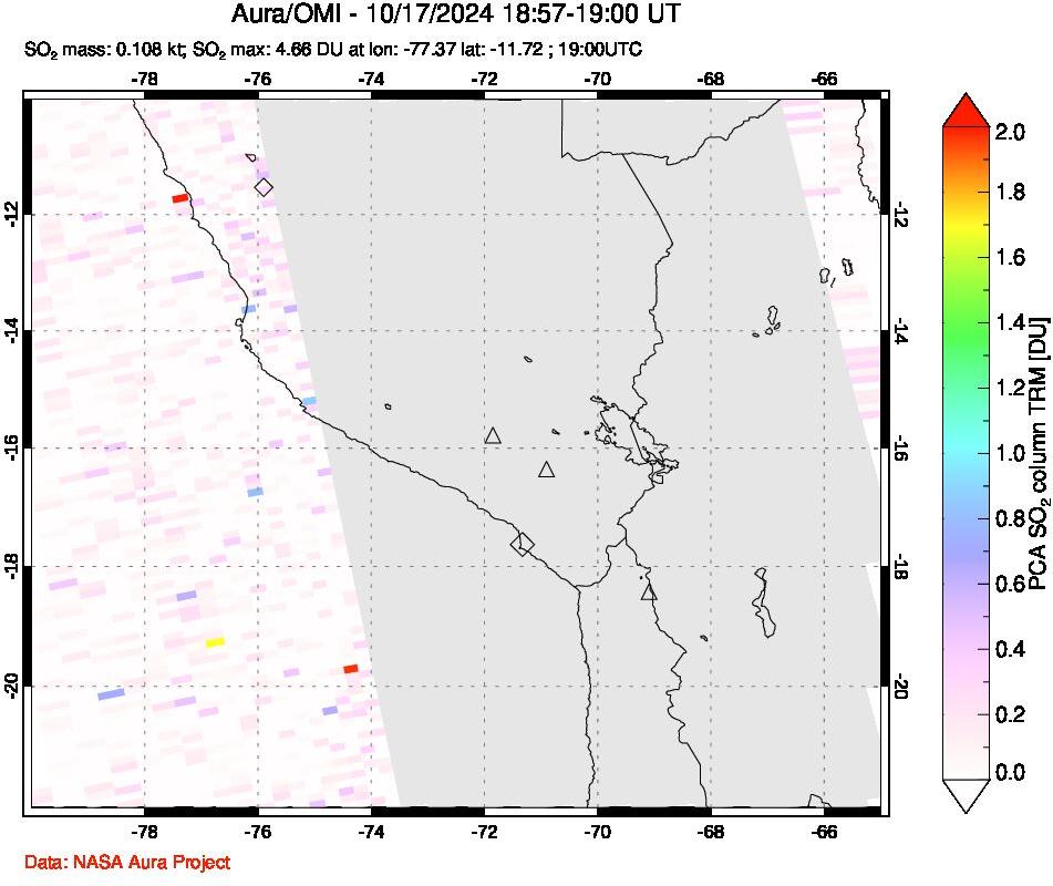 A sulfur dioxide image over Peru on Oct 17, 2024.