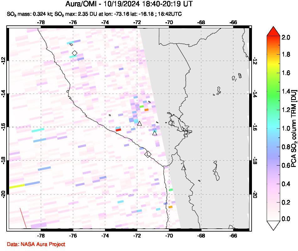 A sulfur dioxide image over Peru on Oct 19, 2024.