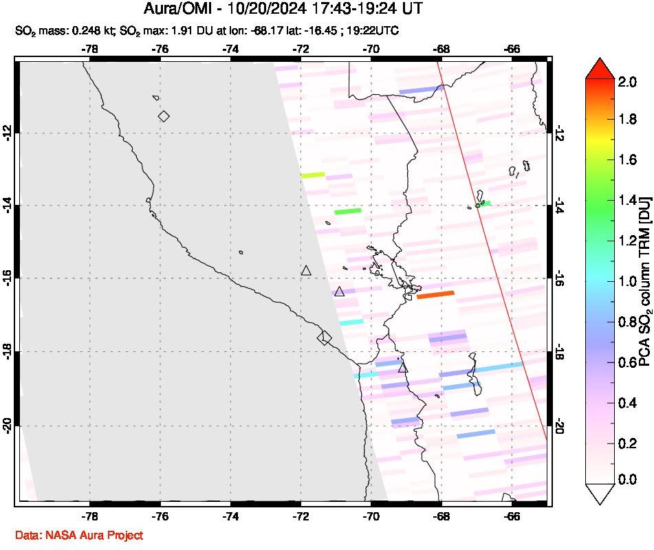 A sulfur dioxide image over Peru on Oct 20, 2024.