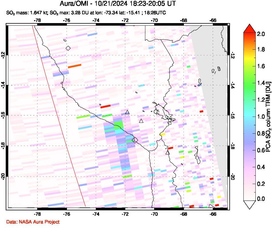 A sulfur dioxide image over Peru on Oct 21, 2024.