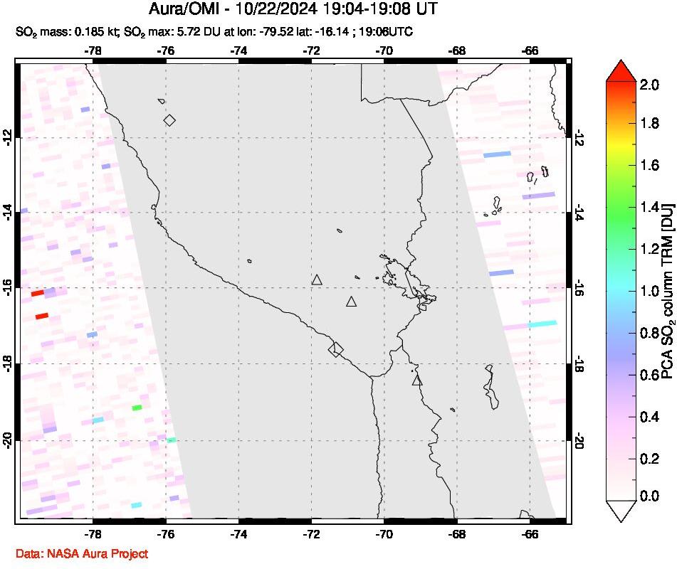 A sulfur dioxide image over Peru on Oct 22, 2024.