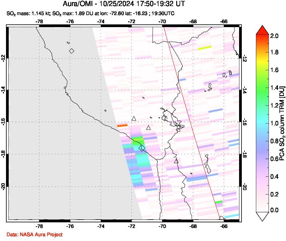 A sulfur dioxide image over Peru on Oct 25, 2024.