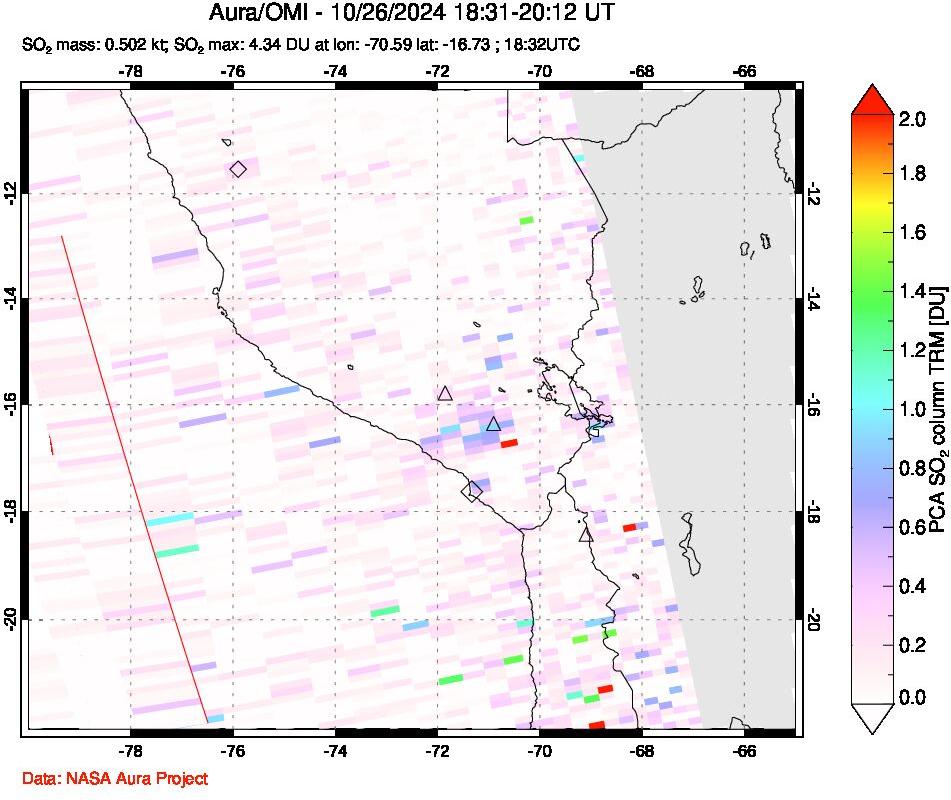 A sulfur dioxide image over Peru on Oct 26, 2024.