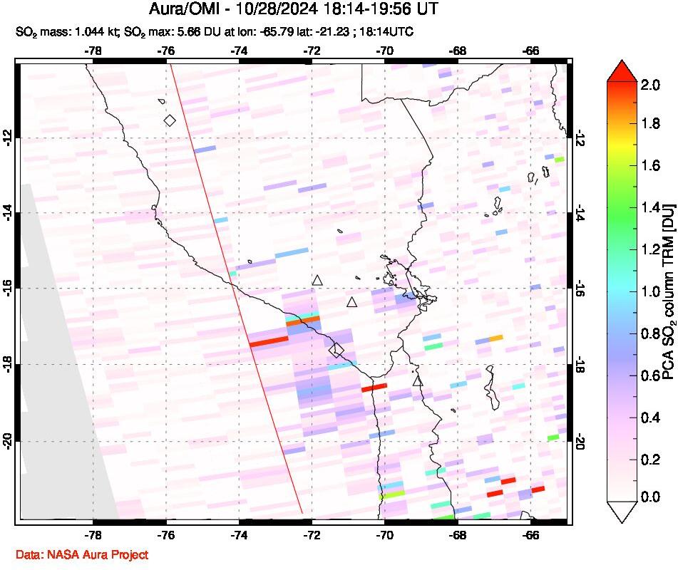 A sulfur dioxide image over Peru on Oct 28, 2024.