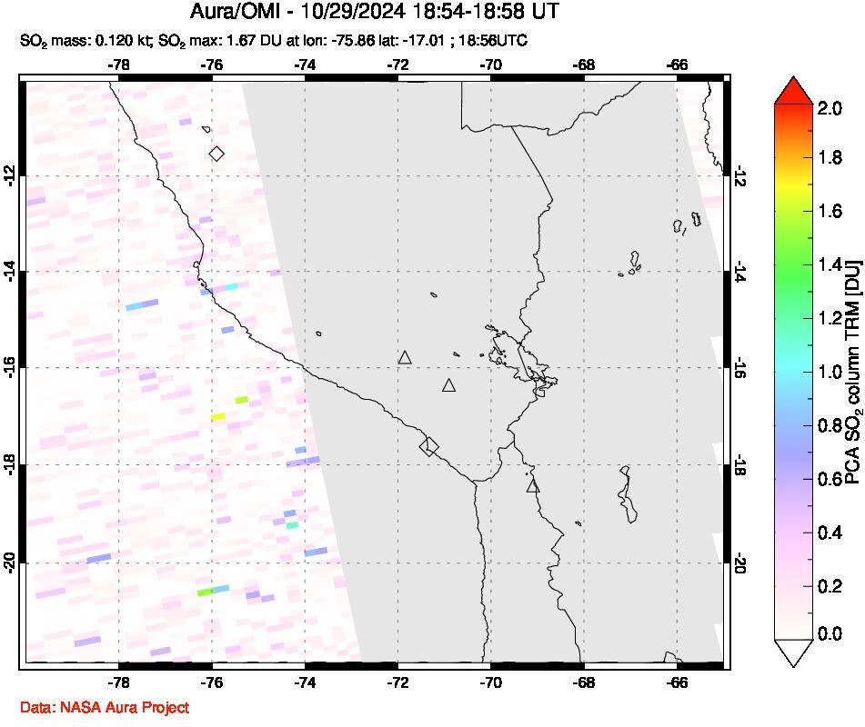 A sulfur dioxide image over Peru on Oct 29, 2024.