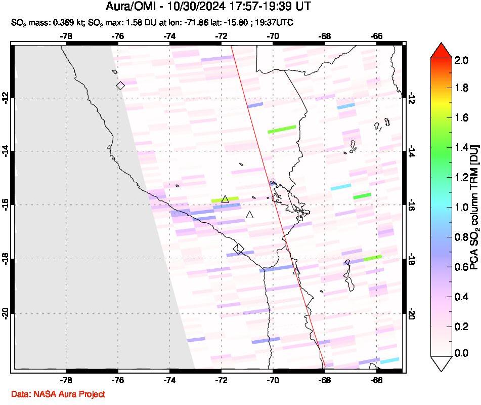 A sulfur dioxide image over Peru on Oct 30, 2024.