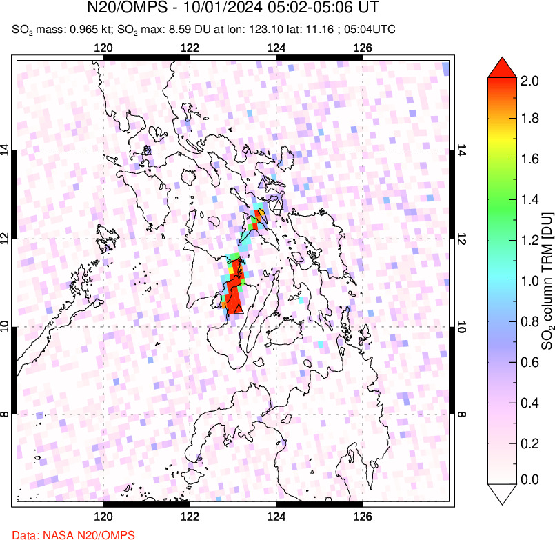 A sulfur dioxide image over Philippines on Oct 01, 2024.