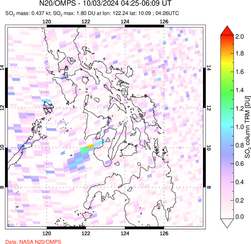 A sulfur dioxide image over Philippines on Oct 03, 2024.