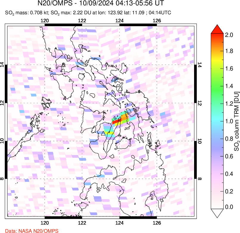 A sulfur dioxide image over Philippines on Oct 09, 2024.