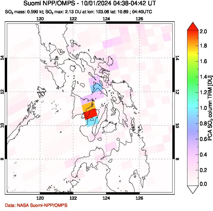 A sulfur dioxide image over Philippines on Oct 01, 2024.