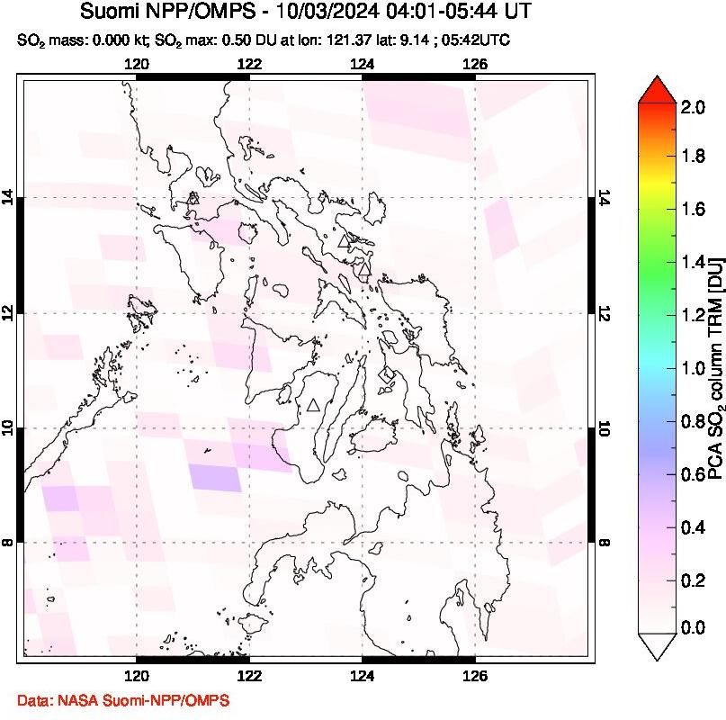 A sulfur dioxide image over Philippines on Oct 03, 2024.