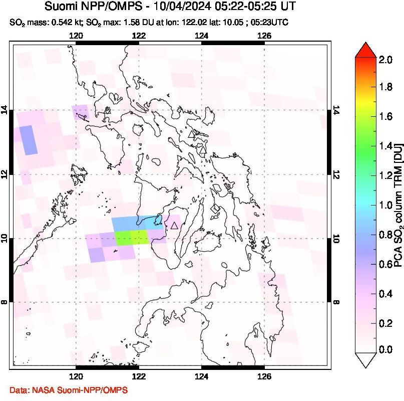 A sulfur dioxide image over Philippines on Oct 04, 2024.