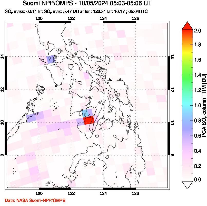 A sulfur dioxide image over Philippines on Oct 05, 2024.