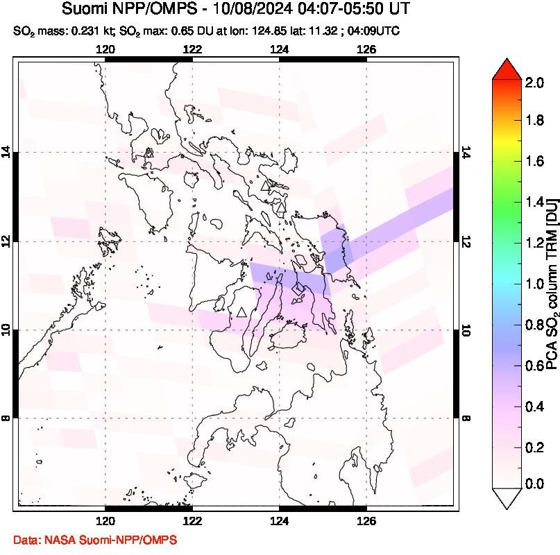 A sulfur dioxide image over Philippines on Oct 08, 2024.