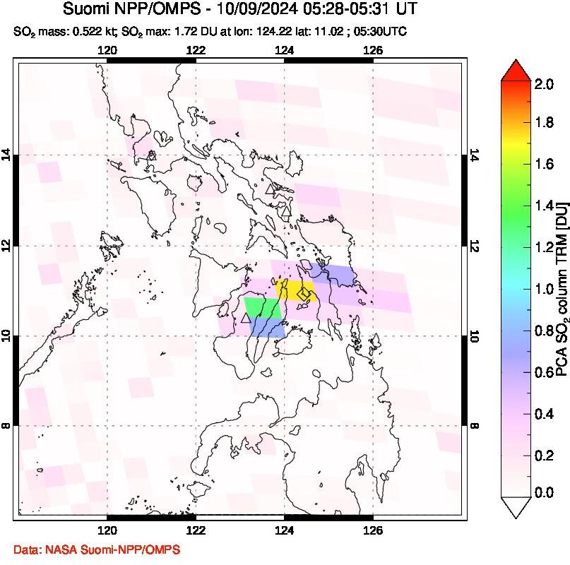 A sulfur dioxide image over Philippines on Oct 09, 2024.