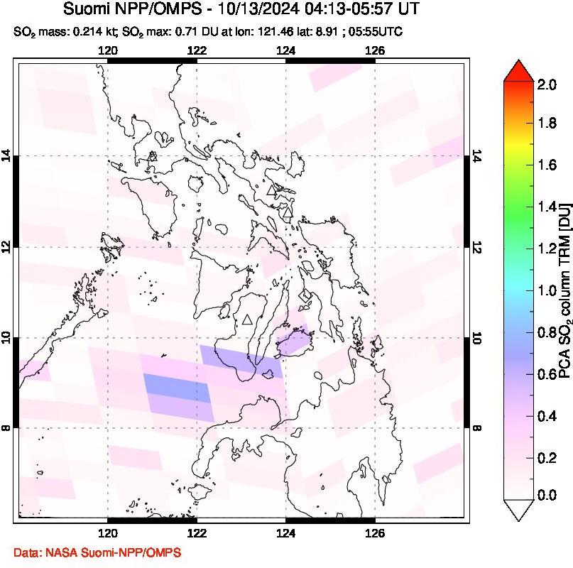 A sulfur dioxide image over Philippines on Oct 13, 2024.