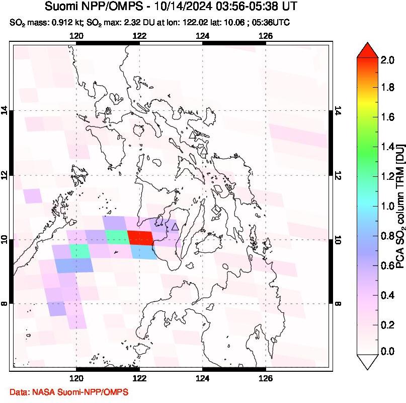 A sulfur dioxide image over Philippines on Oct 14, 2024.