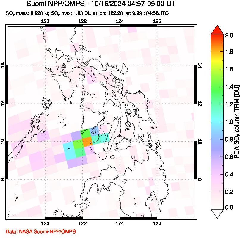 A sulfur dioxide image over Philippines on Oct 16, 2024.