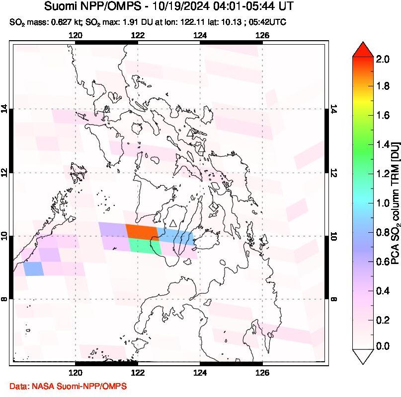 A sulfur dioxide image over Philippines on Oct 19, 2024.