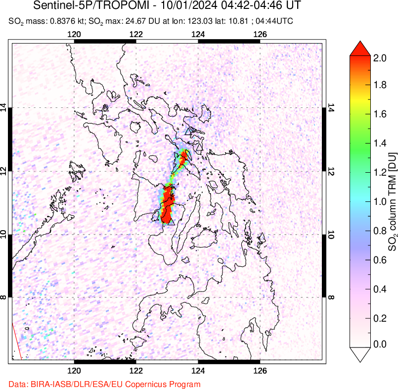 A sulfur dioxide image over Philippines on Oct 01, 2024.