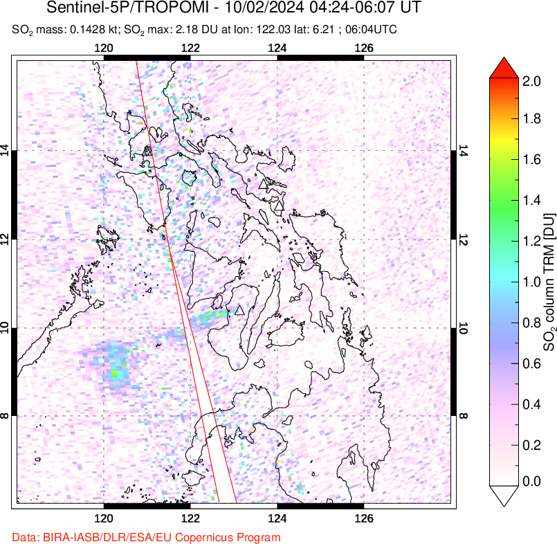 A sulfur dioxide image over Philippines on Oct 02, 2024.