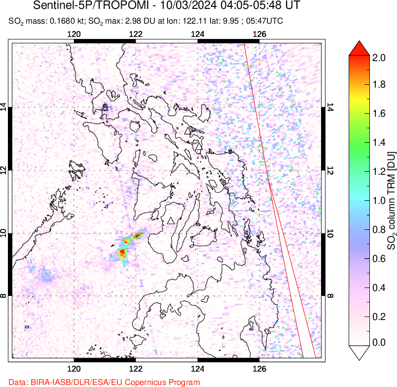 A sulfur dioxide image over Philippines on Oct 03, 2024.