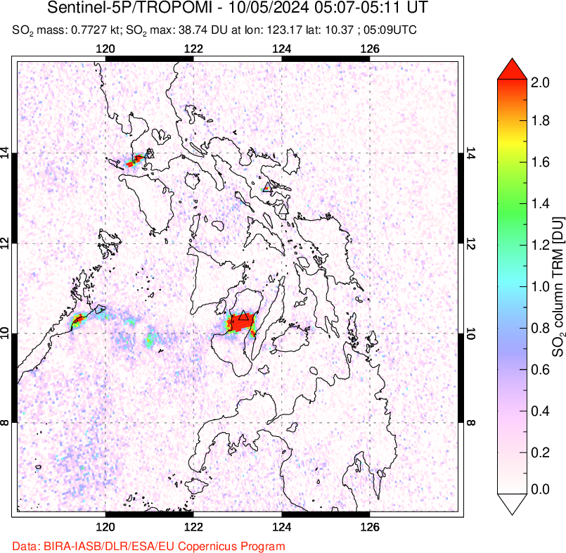 A sulfur dioxide image over Philippines on Oct 05, 2024.