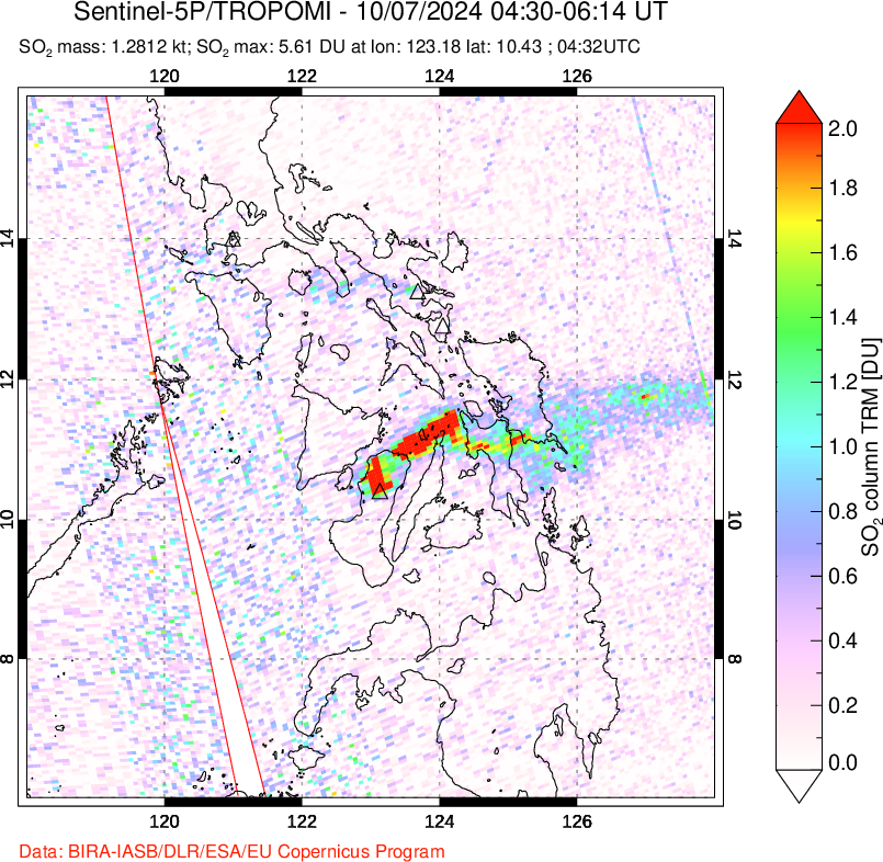 A sulfur dioxide image over Philippines on Oct 07, 2024.