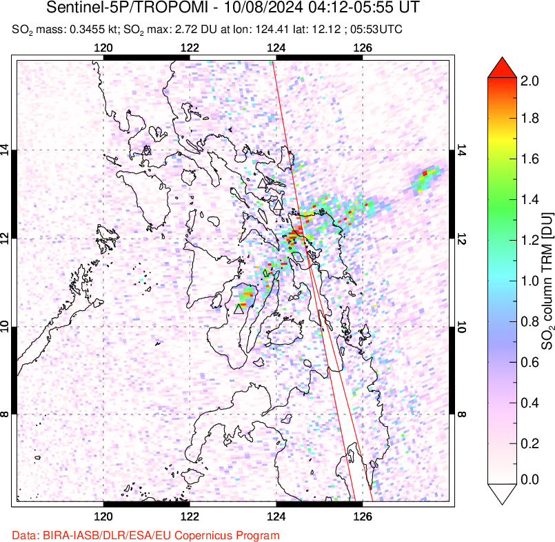 A sulfur dioxide image over Philippines on Oct 08, 2024.