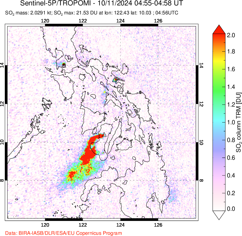 A sulfur dioxide image over Philippines on Oct 11, 2024.