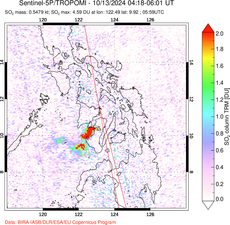 A sulfur dioxide image over Philippines on Oct 13, 2024.