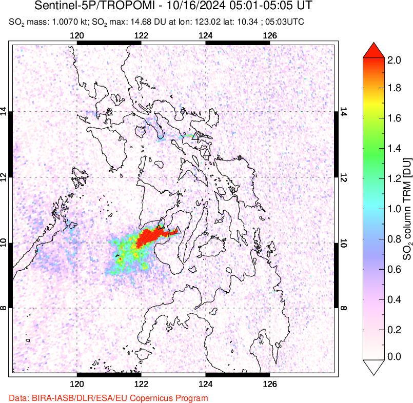 A sulfur dioxide image over Philippines on Oct 16, 2024.