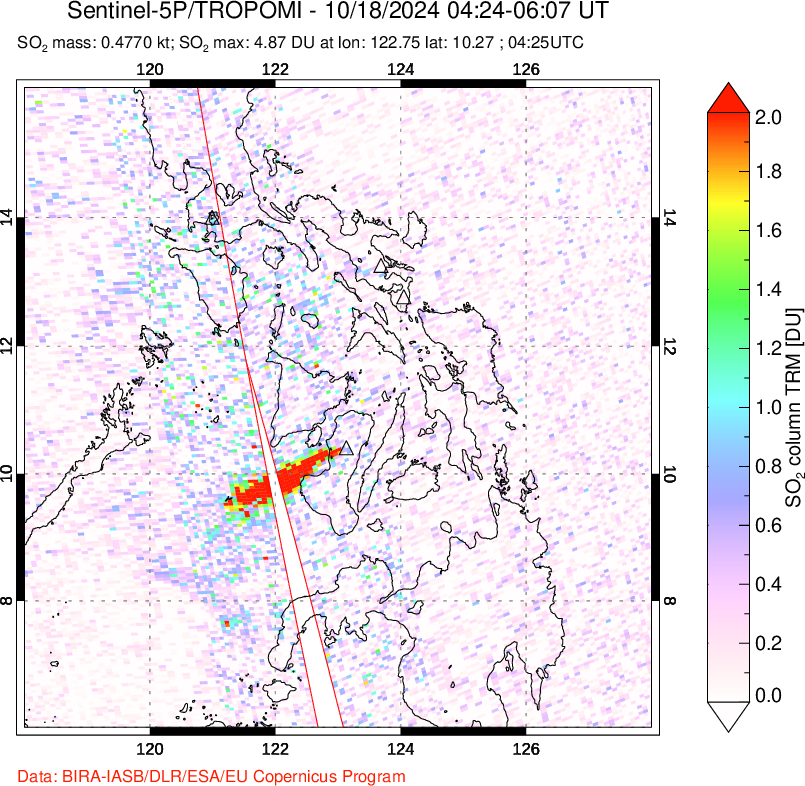 A sulfur dioxide image over Philippines on Oct 18, 2024.