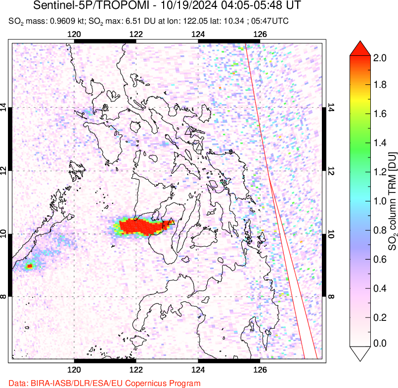 A sulfur dioxide image over Philippines on Oct 19, 2024.