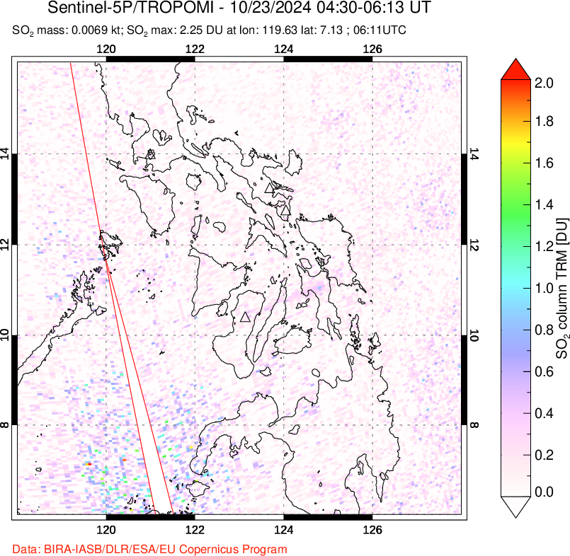 A sulfur dioxide image over Philippines on Oct 23, 2024.