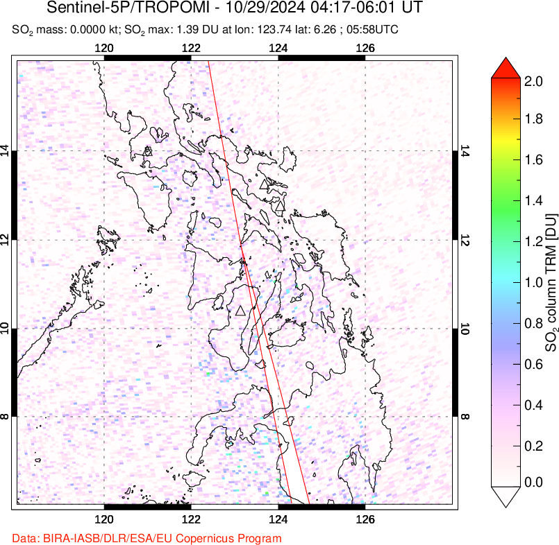 A sulfur dioxide image over Philippines on Oct 29, 2024.