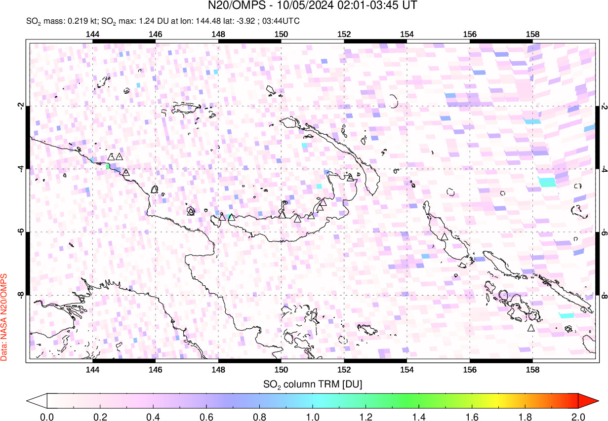 A sulfur dioxide image over Papua, New Guinea on Oct 05, 2024.