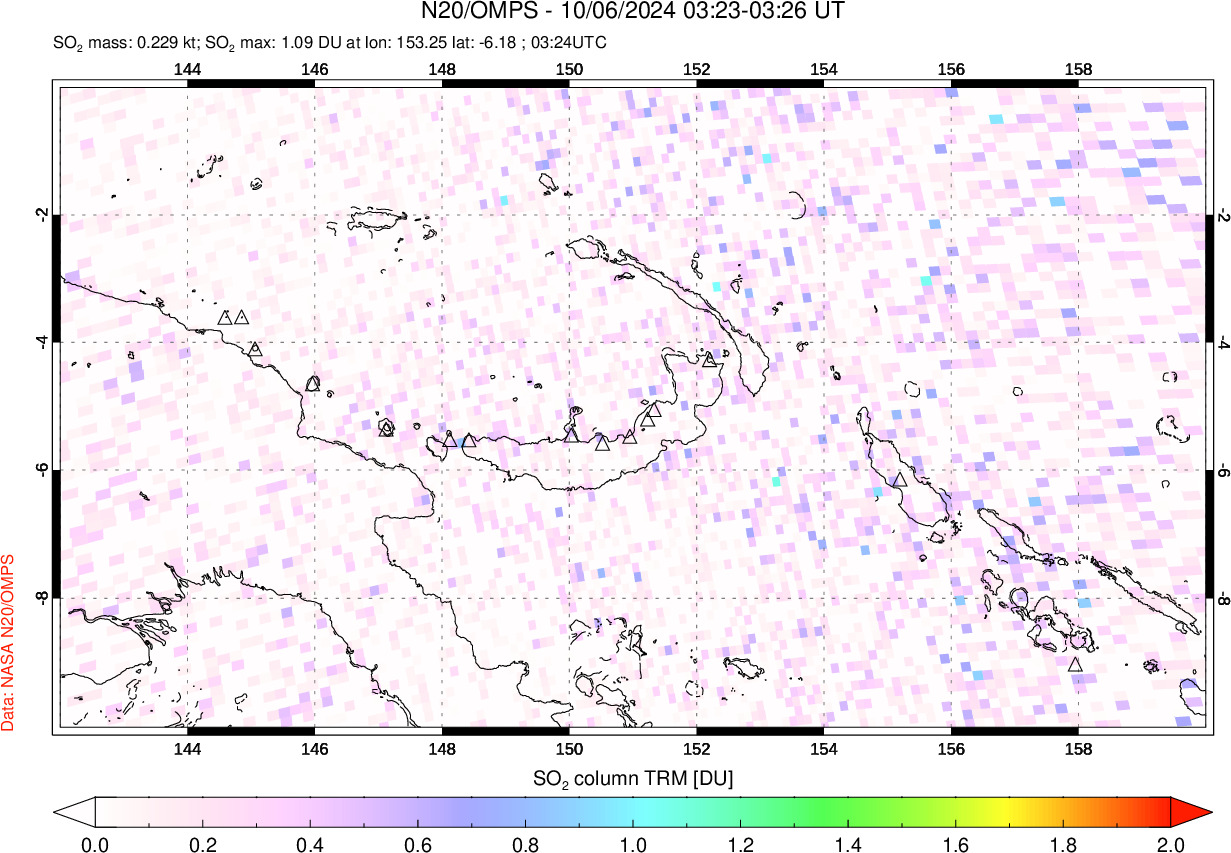 A sulfur dioxide image over Papua, New Guinea on Oct 06, 2024.