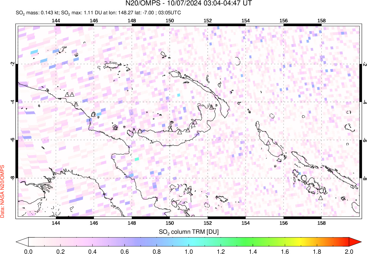 A sulfur dioxide image over Papua, New Guinea on Oct 07, 2024.