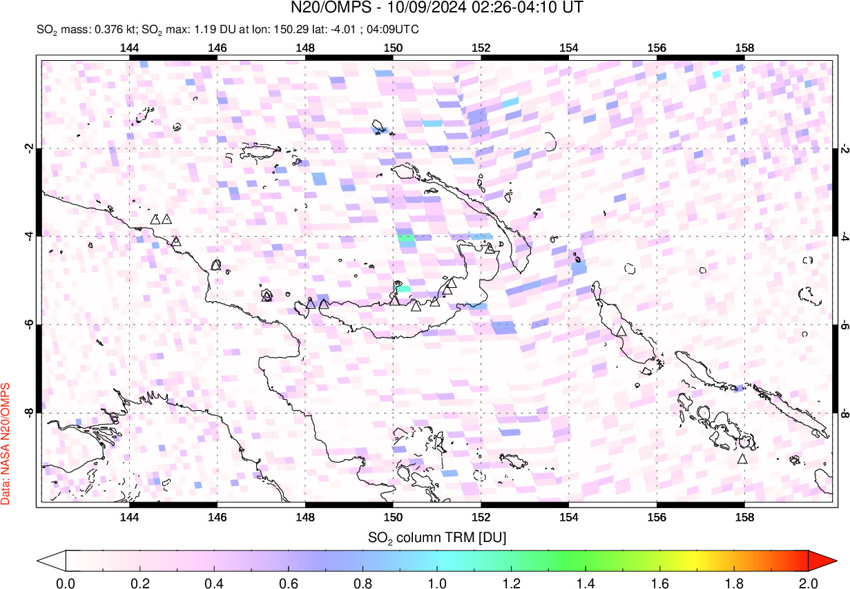 A sulfur dioxide image over Papua, New Guinea on Oct 09, 2024.