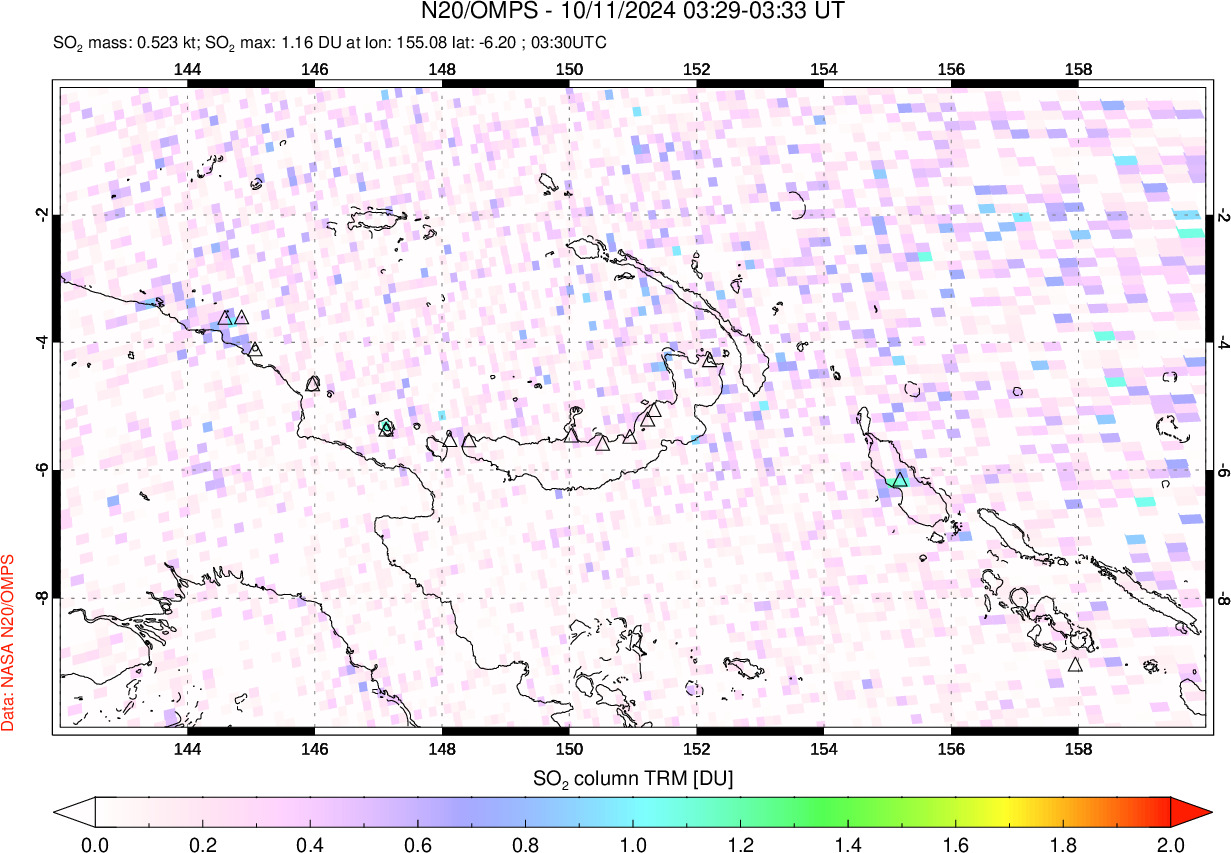 A sulfur dioxide image over Papua, New Guinea on Oct 11, 2024.