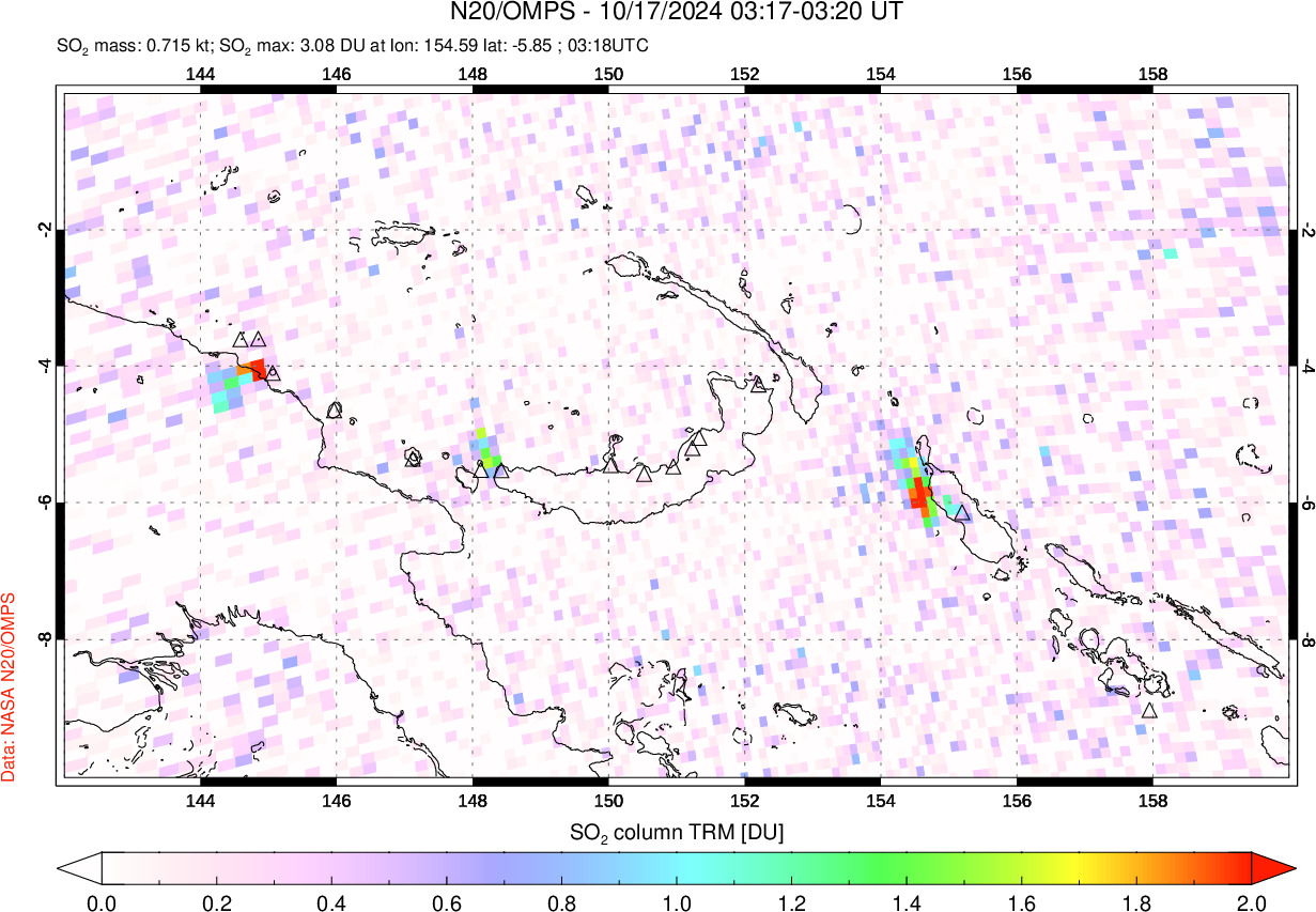 A sulfur dioxide image over Papua, New Guinea on Oct 17, 2024.